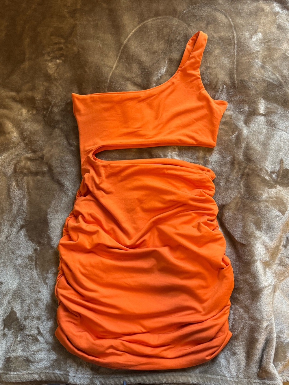 One-Shoulder Cutout Ruched Mini Dress - Orange
